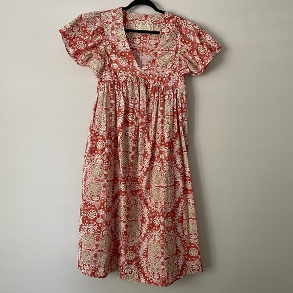Maeve Dresses & Skirts - Maeve Babydoll Flutter Sleeve Printed Midi Dress Sz S Boho Chic Cottage Pockets